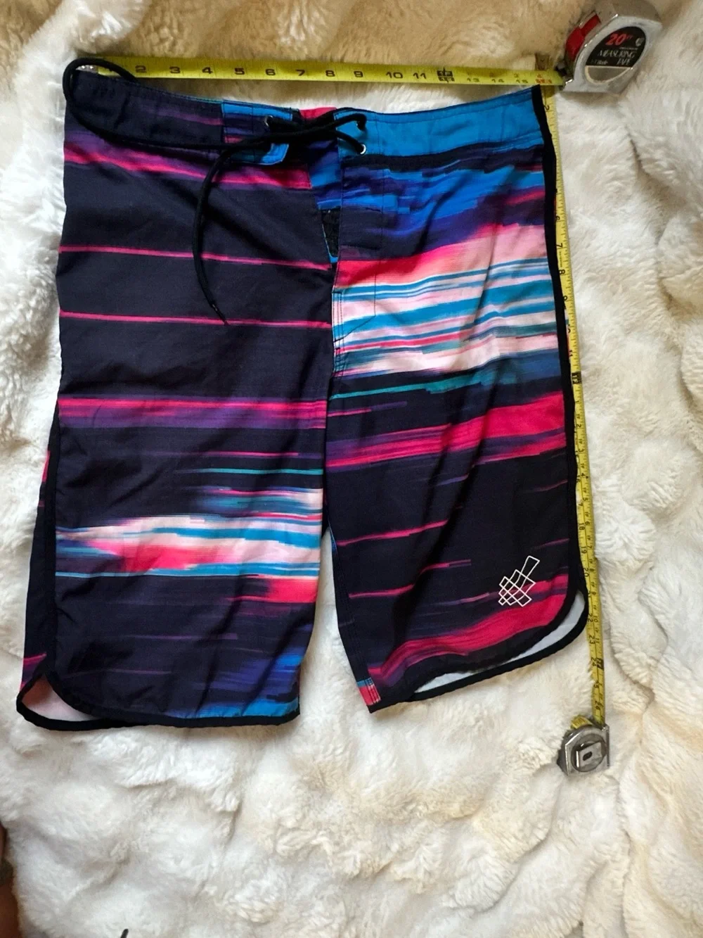 Jed North Large Men's Black Multi-Stripe Swim/Board Shorts